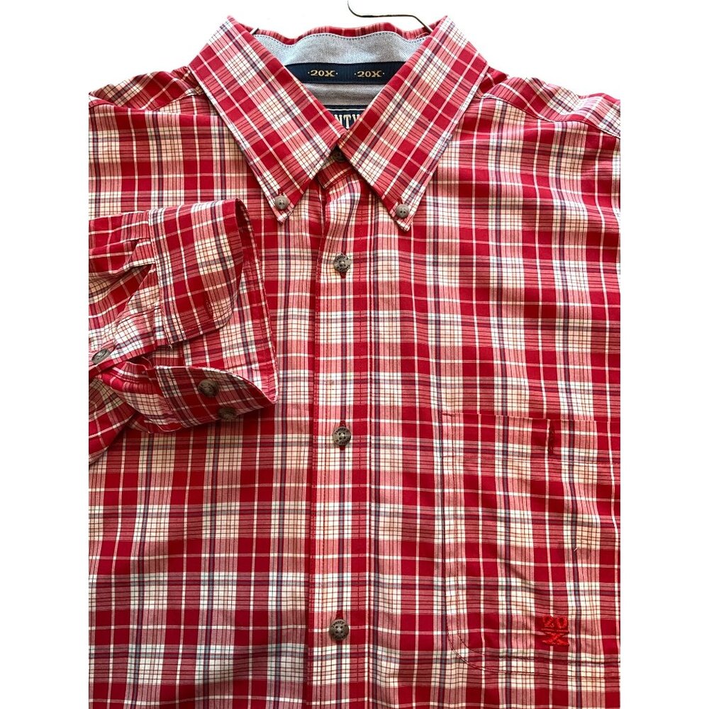 Wrangler Twenty X Long Sleeve Button Up Men's XL Red/White/Light‎ Blue Checked